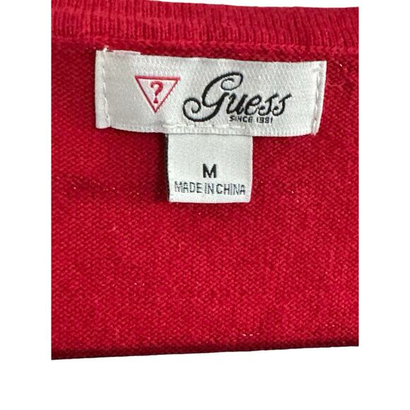 GUESS Red Medium Neck Long Sleeved Sweater Tunic Holiday Sparkle Stripes #3434 - Picture 6 of 11